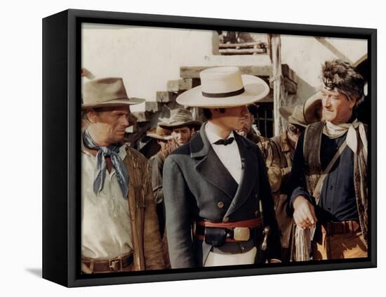 Alamo by JohnWayne with Richard Widmark, John Wayne and Laurence Harvey, 1960 (photo)-null-Framed Stretched Canvas