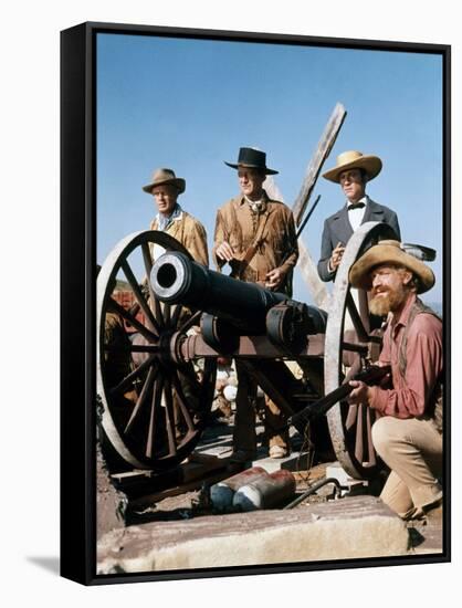 Alamo by JohnWayne with Richard Widmark, John Wayne and Laurence Harvey, 1960 (photo)-null-Framed Stretched Canvas