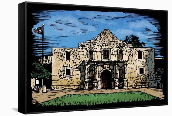 Alamo - Scratchboard-Lantern Press-Framed Stretched Canvas