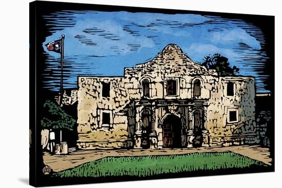 Alamo - Scratchboard-Lantern Press-Stretched Canvas