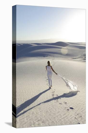 Alamogordo, New Mexico. Woman Walking in White Sands National Monument-Julien McRoberts-Stretched Canvas