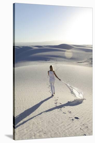 Alamogordo, New Mexico. Woman Walking in White Sands National Monument-Julien McRoberts-Stretched Canvas