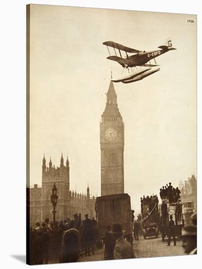 Alan Cobham Coming in to Land on the Thames at Westminster, London, 1926-English Photographer-Stretched Canvas