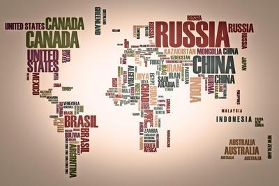 World Map: Countries In Wordcloud