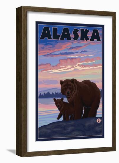 Alaska - Bear and Cub-Lantern Press-Framed Art Print