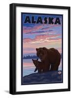 Alaska - Bear and Cub-Lantern Press-Framed Art Print