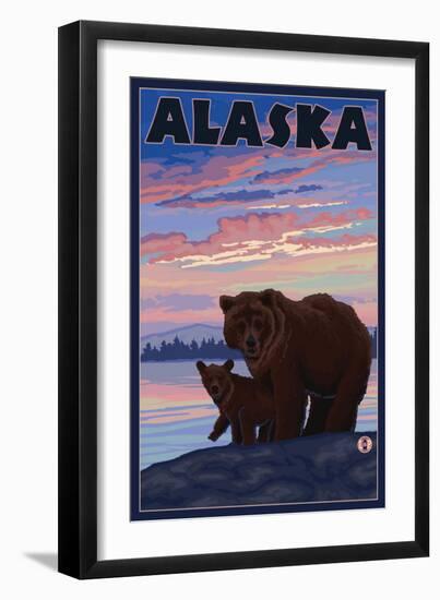 Alaska - Bear and Cub-Lantern Press-Framed Art Print