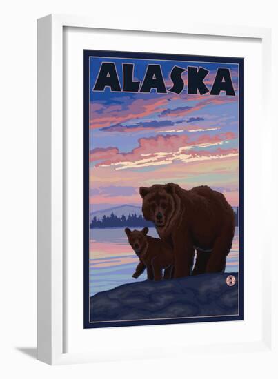 Alaska - Bear and Cub-Lantern Press-Framed Art Print