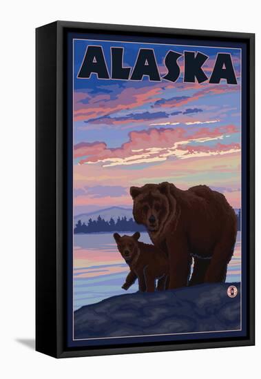 Alaska - Bear and Cub-Lantern Press-Framed Stretched Canvas