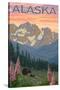 Alaska - Bear and Cubs Spring Flowers-Lantern Press-Stretched Canvas