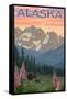 Alaska - Bear and Cubs Spring Flowers-Lantern Press-Framed Stretched Canvas