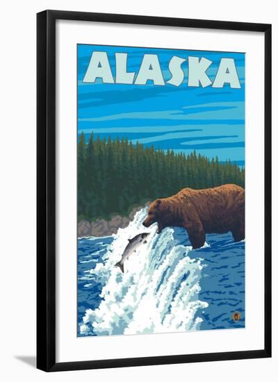 Alaska Bear Fishing for Salmon-Lantern Press-Framed Art Print