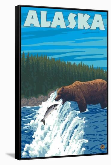 Alaska Bear Fishing for Salmon-Lantern Press-Framed Stretched Canvas