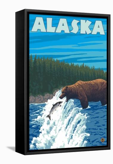 Alaska Bear Fishing for Salmon-Lantern Press-Framed Stretched Canvas