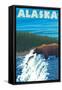 Alaska Bear Fishing for Salmon-Lantern Press-Framed Stretched Canvas