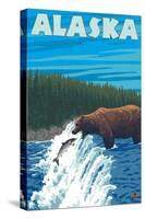 Alaska Bear Fishing for Salmon-Lantern Press-Stretched Canvas