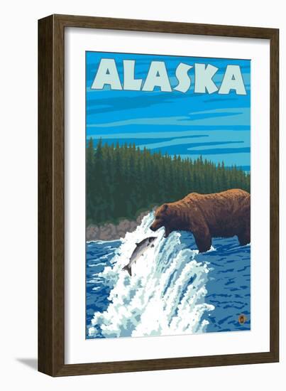 Alaska Bear Fishing for Salmon-Lantern Press-Framed Art Print