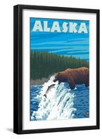 Alaska Bear Fishing for Salmon-Lantern Press-Framed Art Print