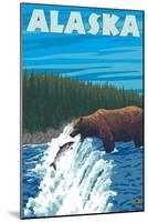 Alaska Bear Fishing for Salmon-Lantern Press-Mounted Art Print