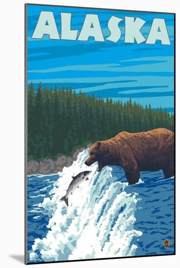 Alaska Bear Fishing for Salmon-Lantern Press-Mounted Art Print