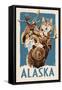 Alaska - Big Five - Woodblock-Lantern Press-Framed Stretched Canvas