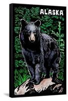 Alaska - Black Bear - Scratchboard-Lantern Press-Framed Stretched Canvas