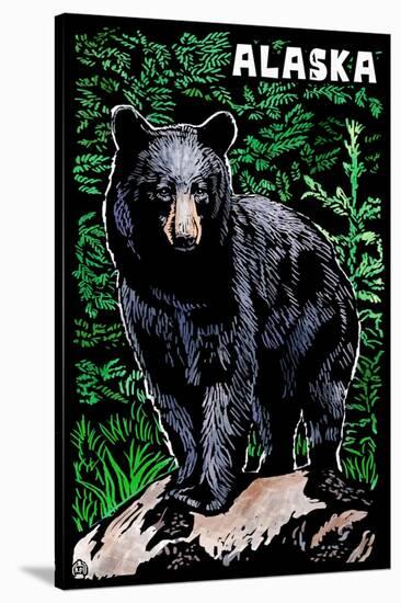 Alaska - Black Bear - Scratchboard-Lantern Press-Stretched Canvas