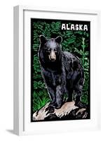 Alaska - Black Bear - Scratchboard-Lantern Press-Framed Art Print