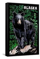 Alaska - Black Bear - Scratchboard-Lantern Press-Framed Stretched Canvas