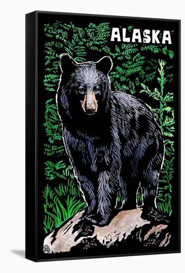 Alaska - Black Bear - Scratchboard-Lantern Press-Framed Stretched Canvas