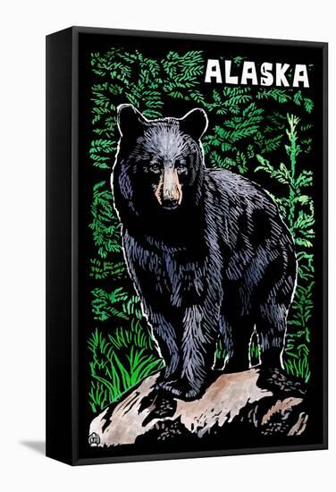 Alaska - Black Bear - Scratchboard-Lantern Press-Framed Stretched Canvas