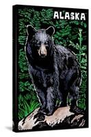 Alaska - Black Bear - Scratchboard-Lantern Press-Stretched Canvas