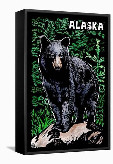 Alaska - Black Bear - Scratchboard-Lantern Press-Framed Stretched Canvas