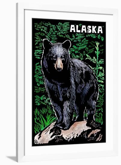 Alaska - Black Bear - Scratchboard-Lantern Press-Framed Art Print