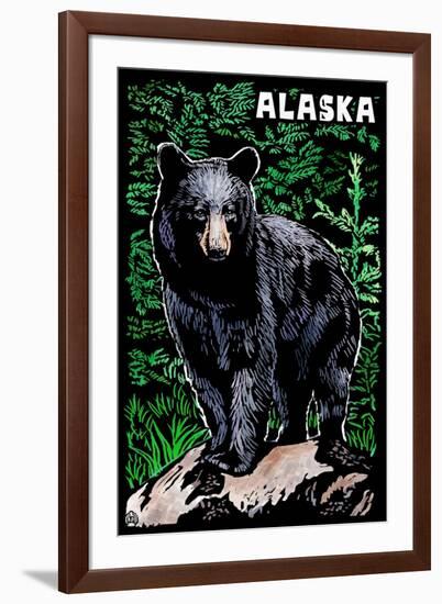 Alaska - Black Bear - Scratchboard-Lantern Press-Framed Art Print