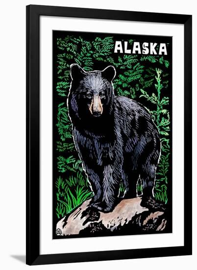 Alaska - Black Bear - Scratchboard-Lantern Press-Framed Art Print