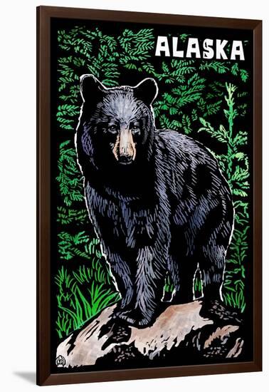 Alaska - Black Bear - Scratchboard-Lantern Press-Framed Art Print