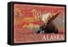 Alaska - Bull Moose-Lantern Press-Framed Stretched Canvas