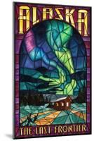 Alaska - Cabin and Northern Lights Stained Glass-Lantern Press-Mounted Art Print