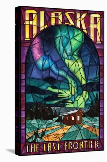 Alaska - Cabin and Northern Lights Stained Glass-Lantern Press-Stretched Canvas