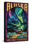 Alaska - Cabin and Northern Lights Stained Glass-Lantern Press-Stretched Canvas
