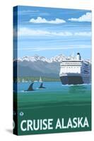 Alaska - Cruise Ship and Whales-Lantern Press-Stretched Canvas