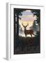 Alaska - Deer and Sunrise-Lantern Press-Framed Art Print