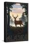 Alaska - Deer and Sunrise-Lantern Press-Stretched Canvas