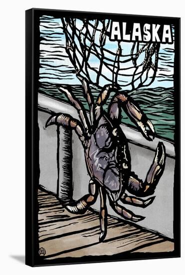 Alaska - Dungeness Crab - Scratchboard-Lantern Press-Framed Stretched Canvas
