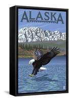 Alaska - Eagle Diving-Lantern Press-Framed Stretched Canvas