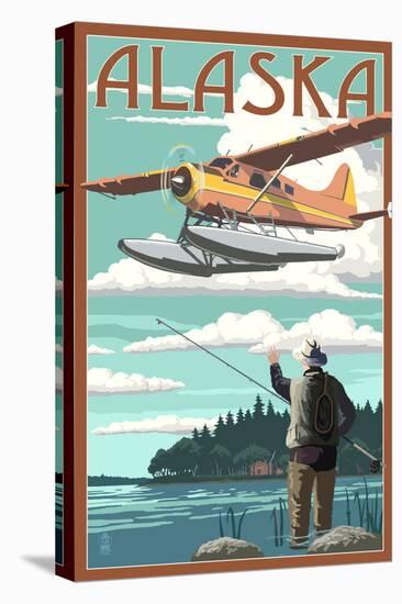 Alaska - Float Plane and Fisherman-Lantern Press-Stretched Canvas