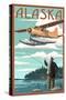 Alaska - Float Plane and Fisherman-Lantern Press-Stretched Canvas