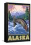 Alaska - Fly Fishing Scene-Lantern Press-Framed Stretched Canvas