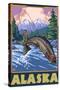 Alaska - Fly Fishing Scene-Lantern Press-Stretched Canvas